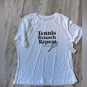 NWT Lucky In Love Tennis Brunch Repeat T-Shirt in White and Black Size Large
